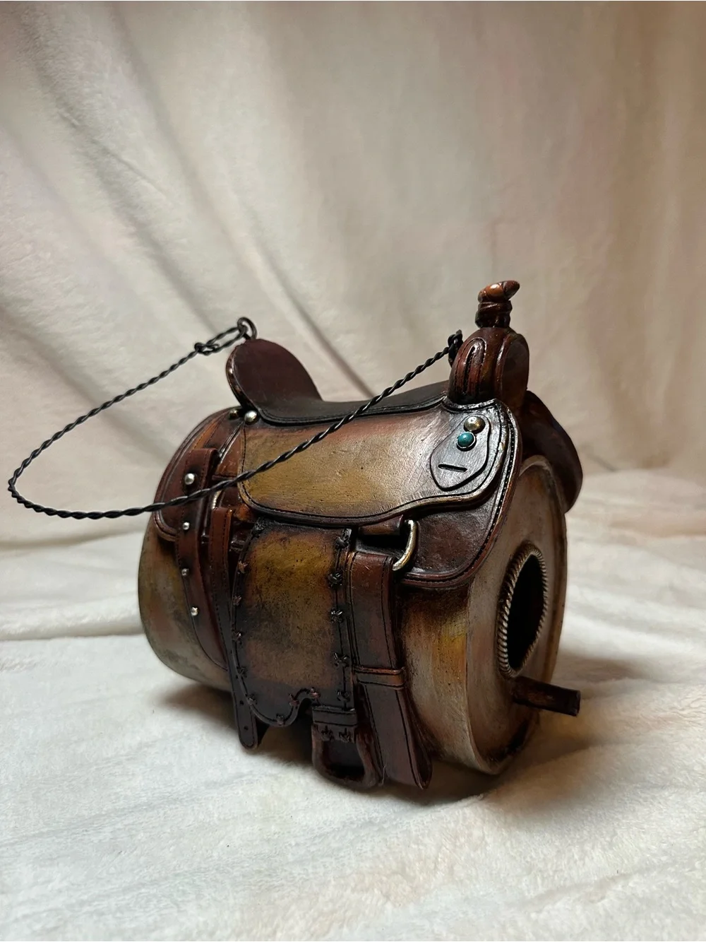 Brown Leather Saddle Birdhouse - Western Rustic Home Accent